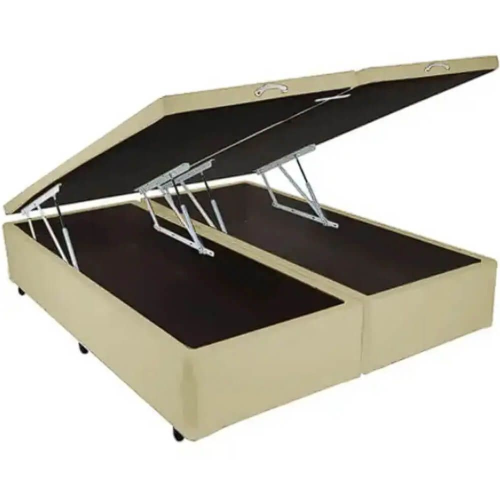 Base Box Bipartida Baú King em Suede Universal 41x203x193 Cor Bege