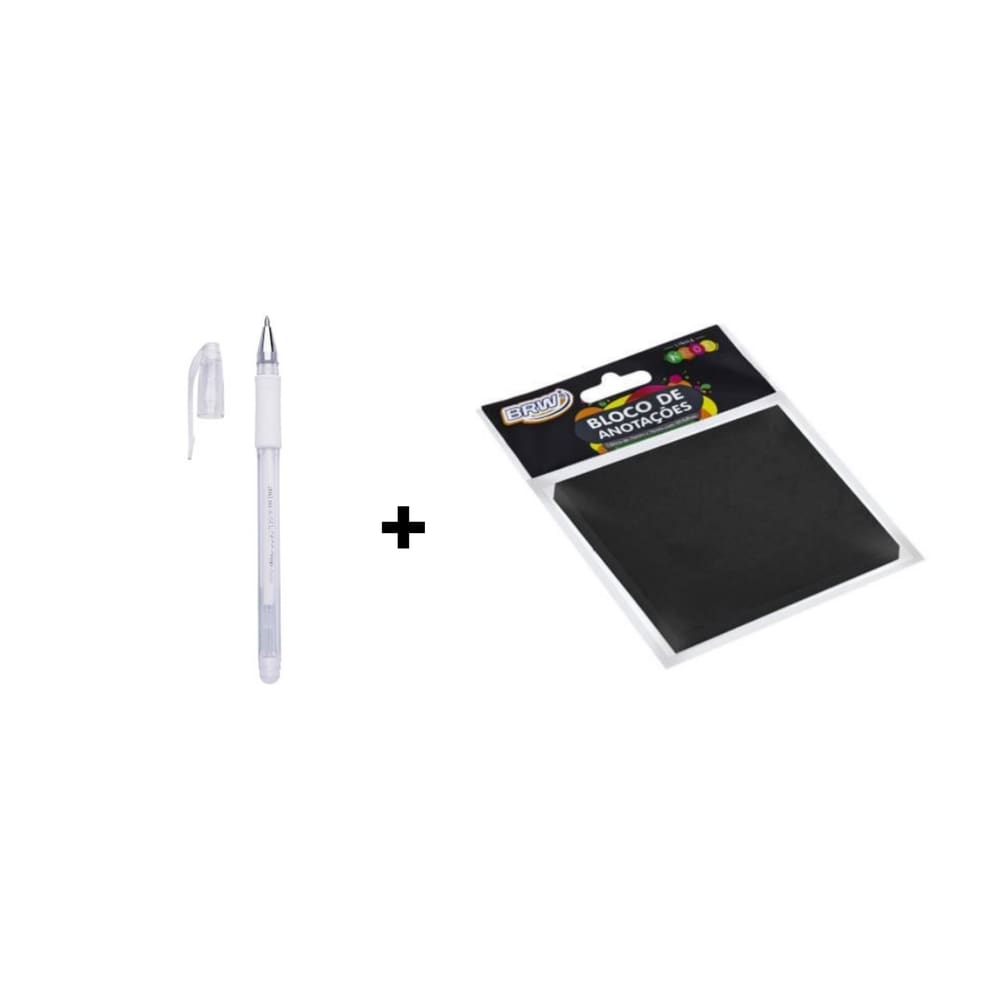 Kit 01 Caneta em Gel MOLIN Grip Branca + 01 - Bloco adesivo Preto Neon 76x76mm - 50 folhas - BRW