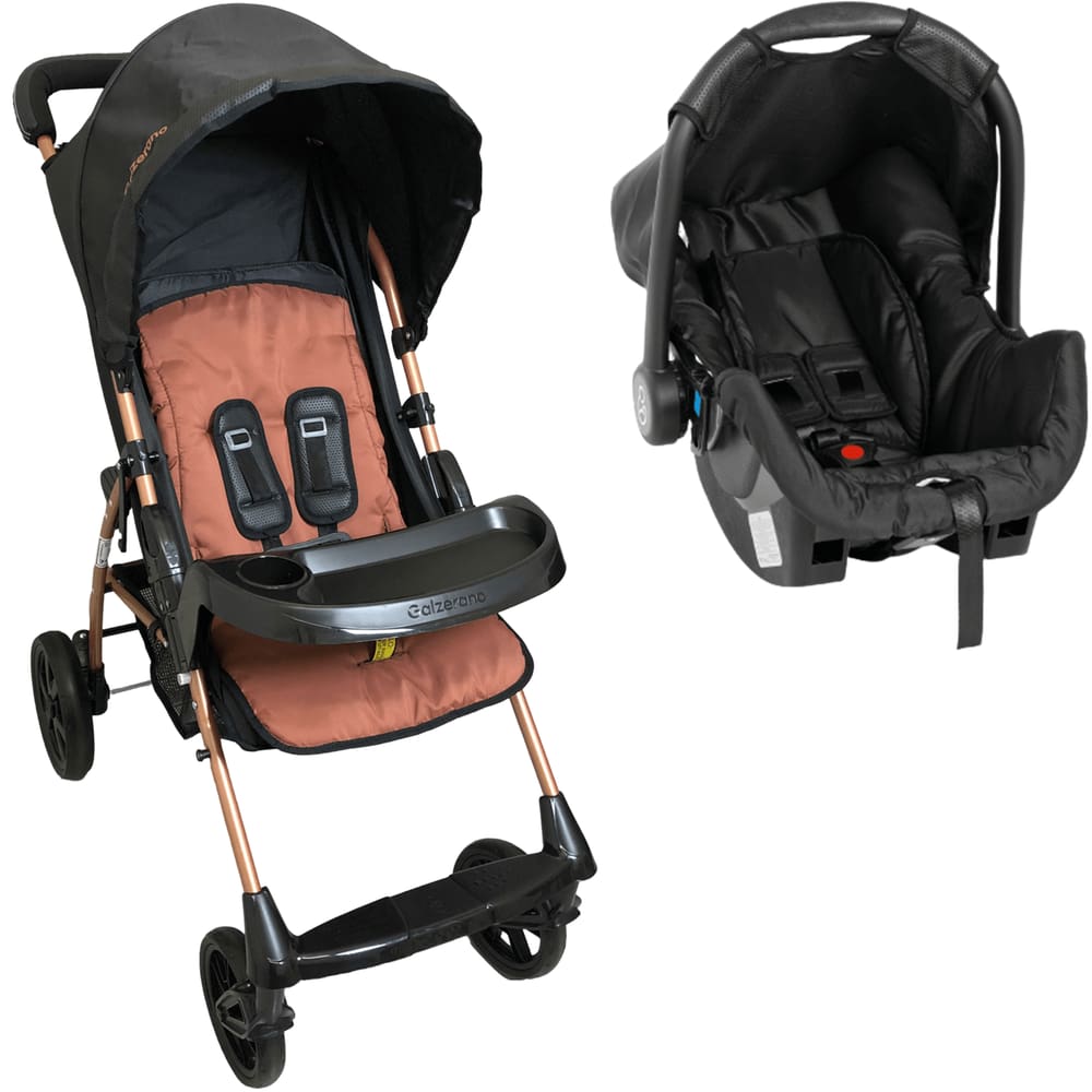 Carrinho de Bebe com Bebe Conforto Galzerano Romano Terracota