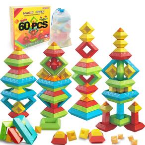 Brinquedos de construção empilháveis Prinlion Montessori Toddler 60 unidades