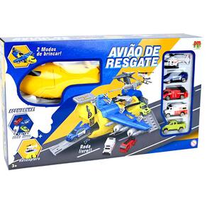 Avião Militar Resgate Policia 35cm Porta Com Carrinhos Brinquedo