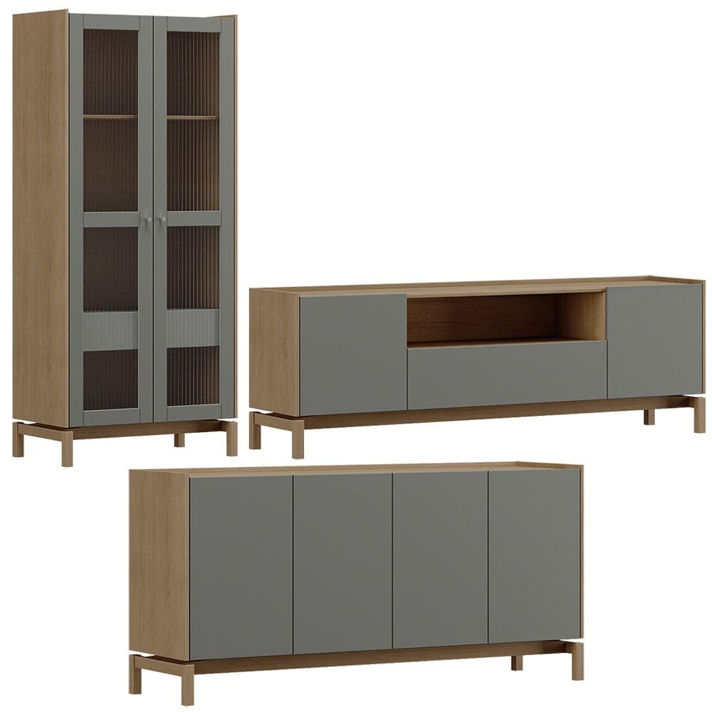 Cristaleira Balcao Buffet e Rack Sala de Estar Oak Ferrolack Milani Store