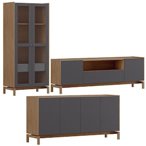 Cristaleira Balcao Buffet e Rack Sala de Estar Tauari Concret Milani Store