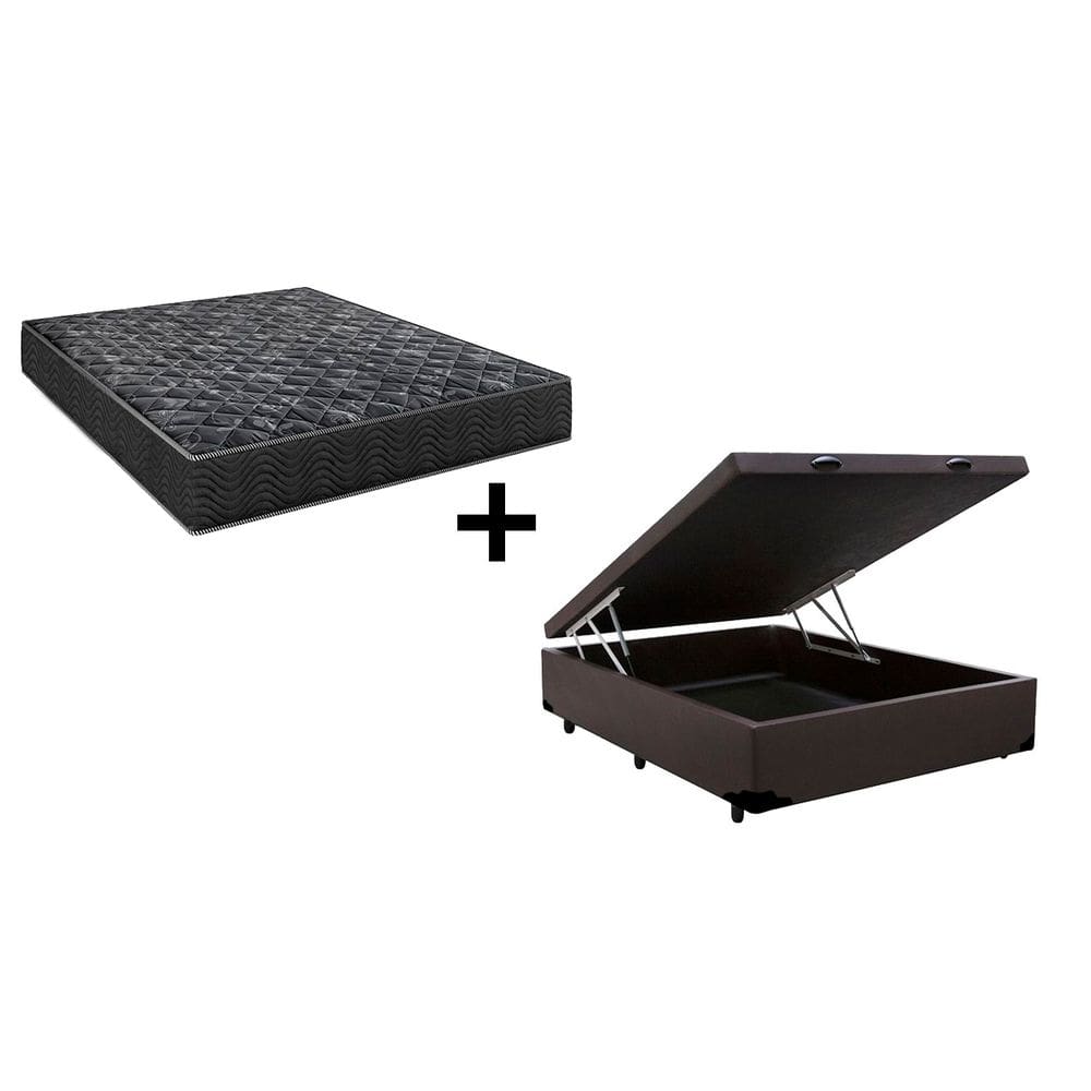 Cama Box Baú Casal 138 Tecido Sintético Marrom com Colchão Lisboa Bello Box Espuma D28