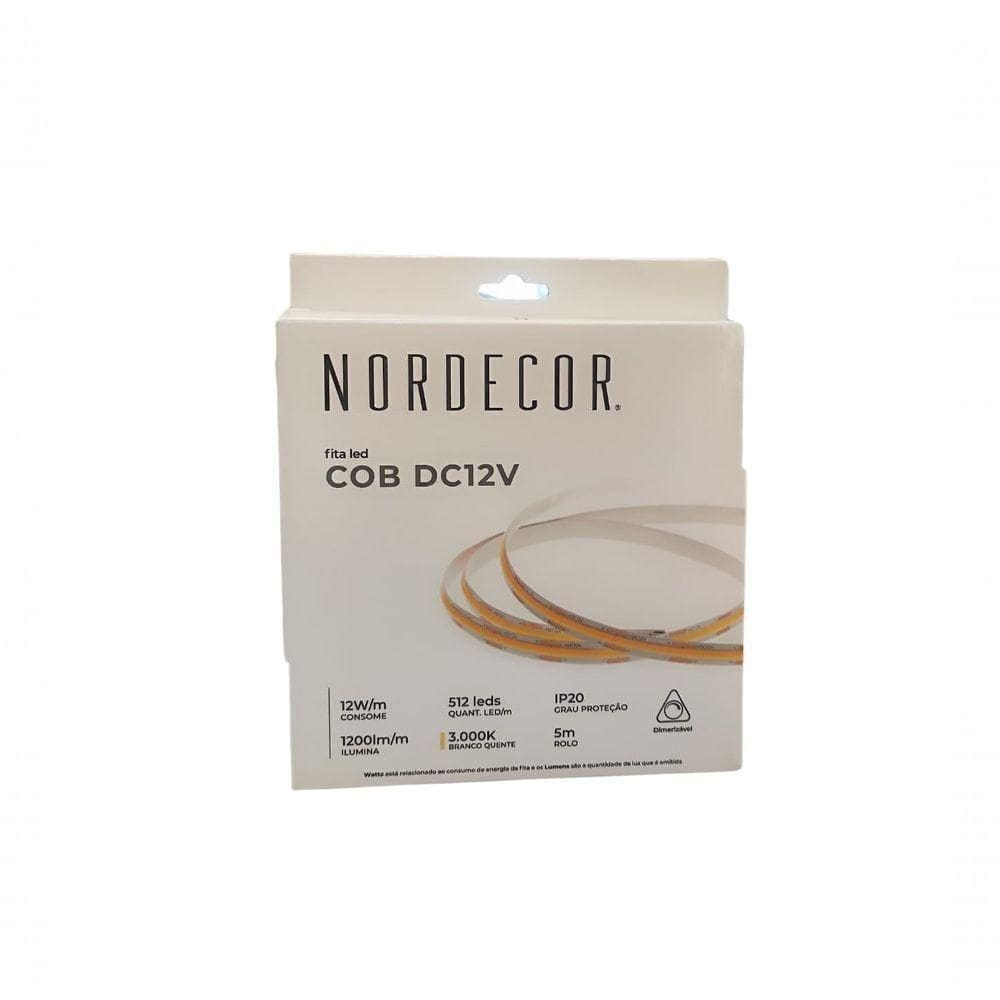Fita Led Ip20 12w/m 12v Cob 1200lm/m 5mt Nordecor 3000k