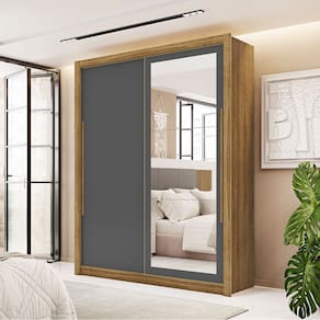 Guarda Roupa Roupeiro Casal Dubai 2 Portas de Correr com Espelho Nature Camarim Alasca Flex Vila Rica