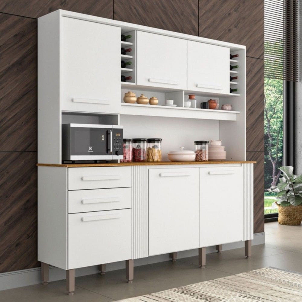 Armário de Cozinha Espanha 6 Portas 2 Gavetas Cinamomo/Off White - Pnr Móveis