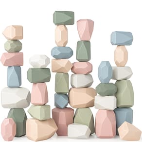 Brinquedos sensoriais Wooden Stacking Rocks Comfy Cubs 36 peças