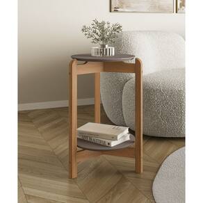 Mesa Lateral Lizz Cinza Pérola Marrom Cedro Casa D