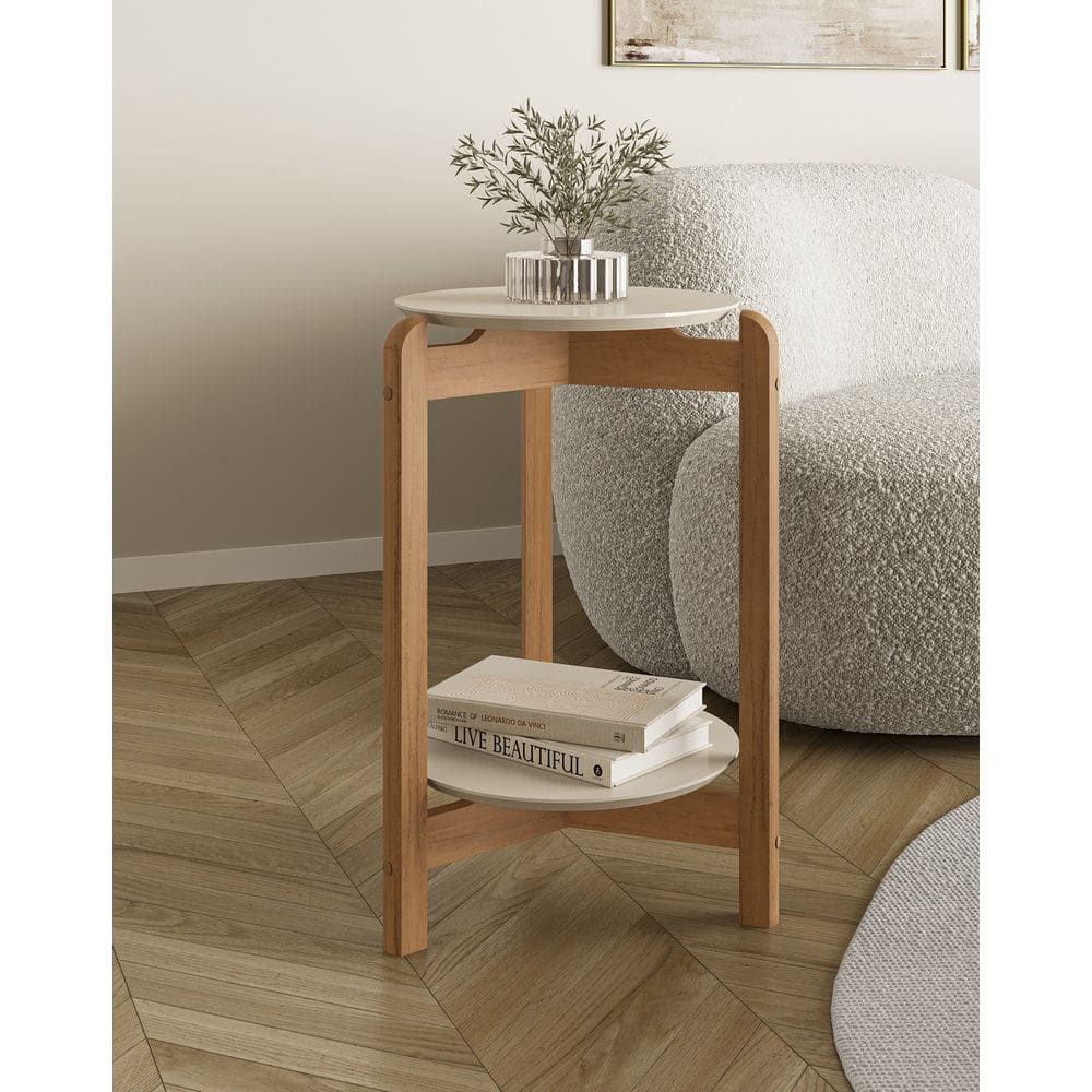 Mesa Lateral Lizz Off White Cedro Casa D