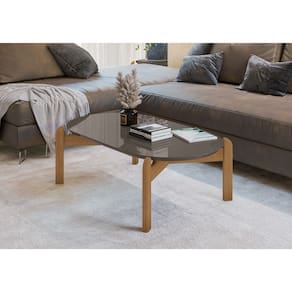 Mesa de Centro Lizz Tampo Oval Cinza Pérola Marrom Casa D