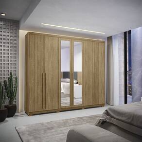Guarda Roupa Roupeiro Casal Dubai Majestic 6 Portas 3 Gavetas com Espelho Nature Vila Rica