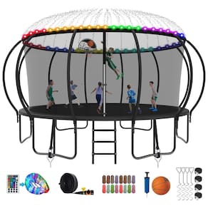 Cama Elastica Capacidade até 544 kg com Luz LED e Cesta de Basquete, SKYUP, Preto