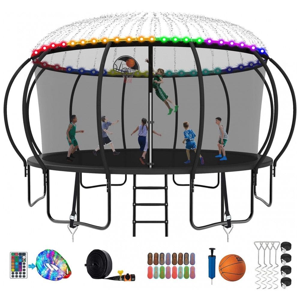 Cama Elastica Capacidade até 635 kg com Luz LED e Cesta de Basquete, SKYUP, Preto