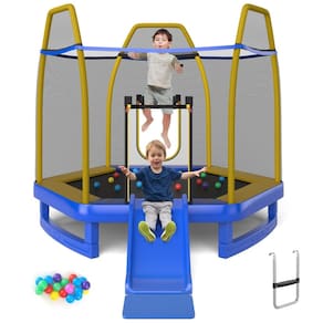 Trampolim infantil Goplus 7 FT com escorregador, trampolim recreativo aprovado pela ASTM 87 com estrutura de aço galvanizado, rede de