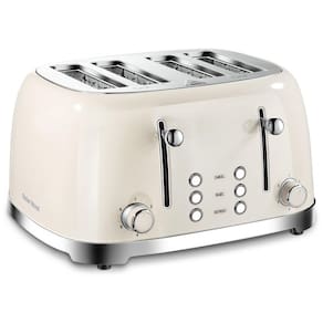 Torradeira Elétrica Retrô 4 Fatias em Aço Inoxidável com 6 Níveis de Tostagem e Slot Extremamente largo, 800W, Roter Mond, Creme