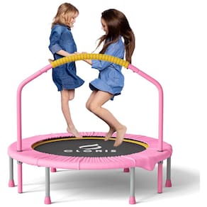 Cama Elástica Infantil Dobrável com Alça de Espuma Ajustável e Capa Acolchoada de Segurança, CLORIS, Rosa