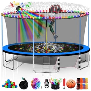 Goujxcy 12FT 14FT 15FT 16FT Trampolim para crianças e adultos, 1500 LBS trampolins ao ar livre com cesta de basquete, luzes, sprinkler,