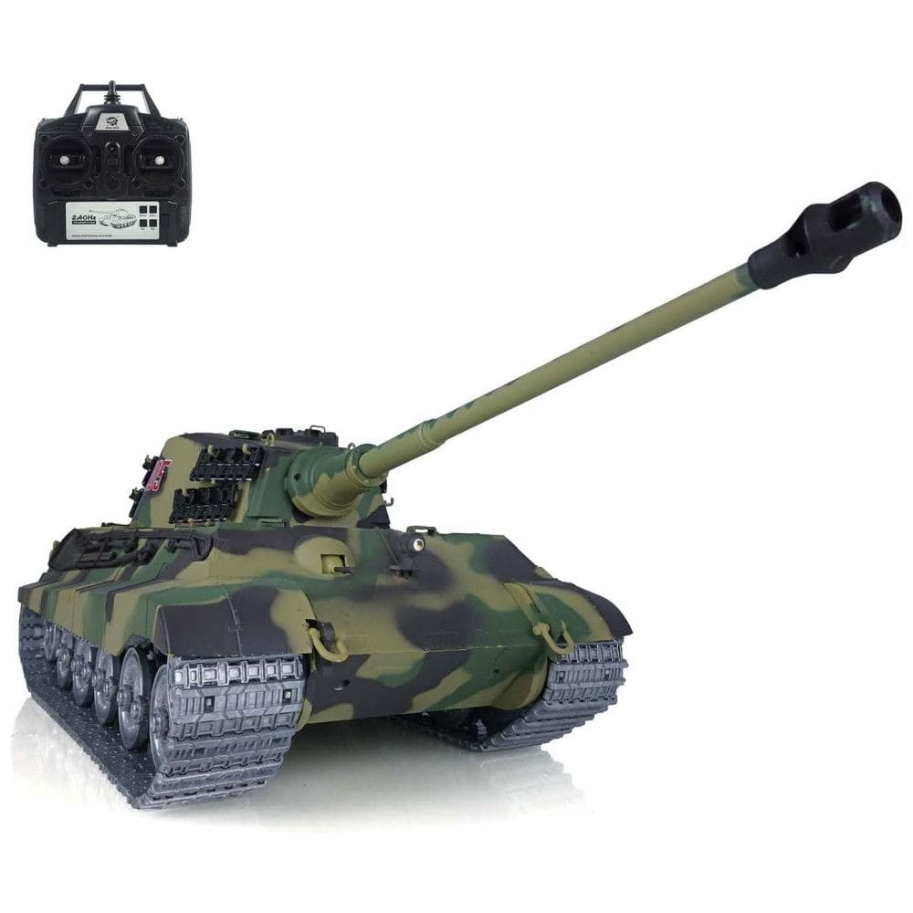 Tanque Militar King Tiger 3888A de Controle Remoto com Rodas de Metal e Recuo de Canhão para Adultos, Heng Long