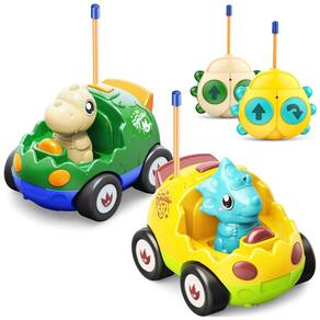 Carro Dinossauro de Controle Remoto com Música, Luzes e Efeitos Sonoros, 2 Un para Crianças Acima de 2 Anos, Kidz do, Verde e Amarelo
