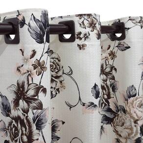 Cortina Piquet Floral Bege 6,00X2,50 Porta Balcão