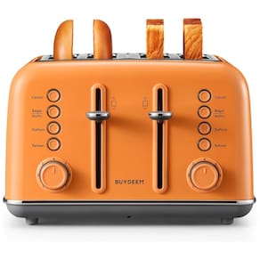 Torradeira BUYDEEM DT640 4 Pães, Fendas Ampla, Inox Retrô, Alavanca Alta, Função Bagel e Muffin, Bandeja Migalhas