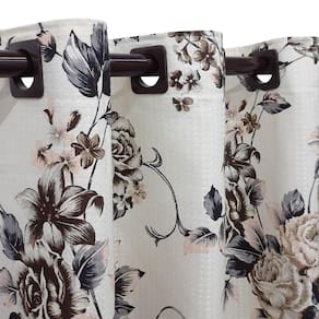 Cortina Piquet Floral Bege 6,00X2,50 Porta Balcão