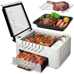 Churrasqueira Elétrica de Mesa 3 em 1 com Espetos Giratórios 360º, Parrilla Interna sem Fumaça,XHJ