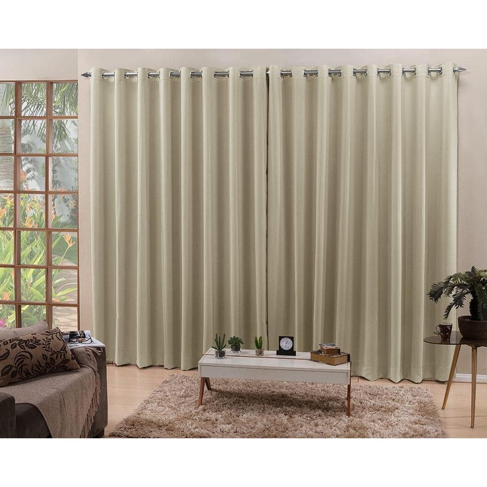 Cortina De Varão Areia 3,00X2,60 Blecaute Tecido