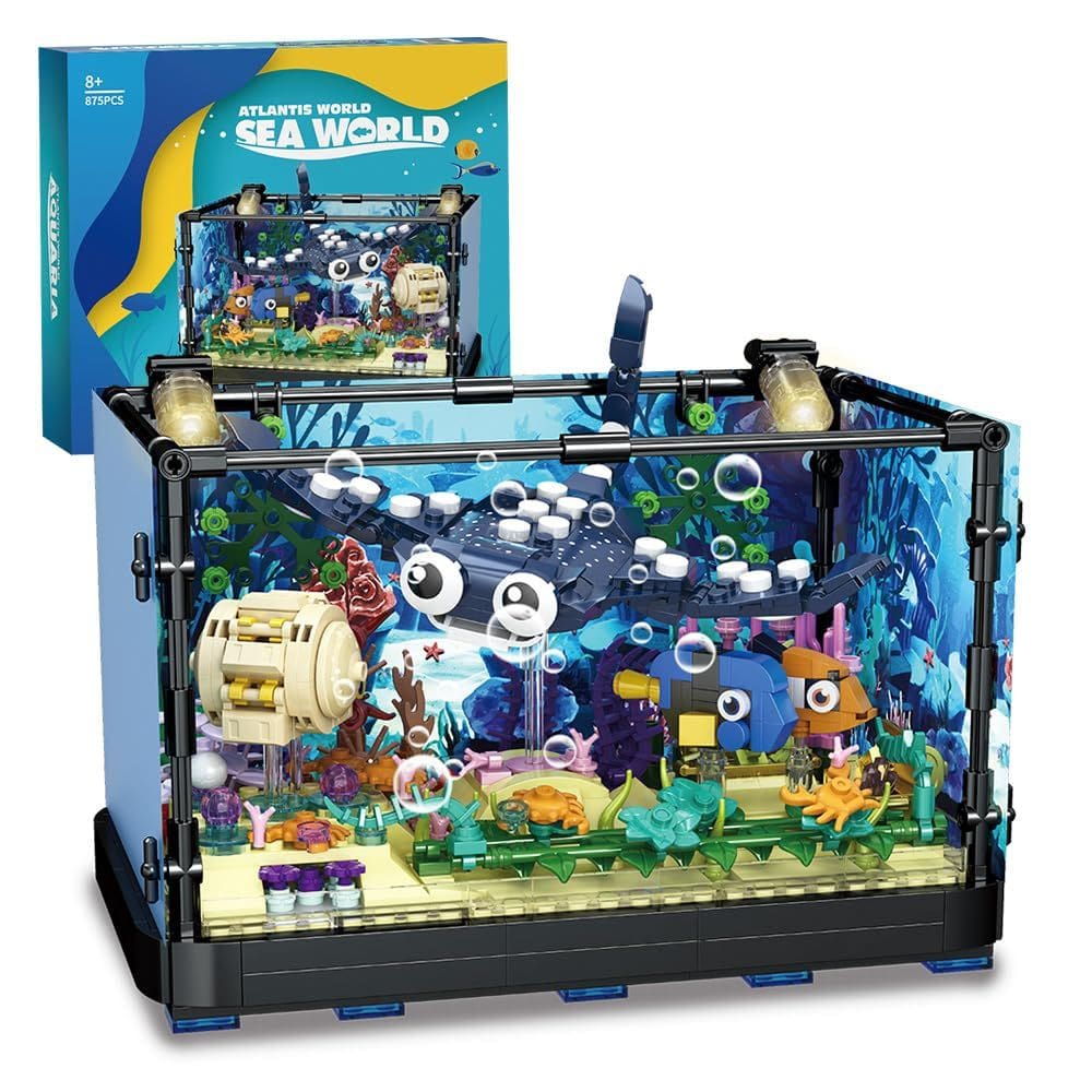 Conjunto de blocos de construção RiceBlock Fish Tank 875 peças, de 8 a 12 anos
