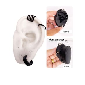 Kit Brinco Argola Pressão Preto Piercing Cartilagem Encaixe