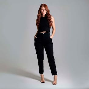 Calça Feminina Sarja Sawary Mom Preta