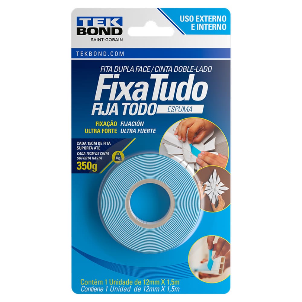Fita Dupla Face Espuma Fixa Tudo 12mm X 1,5 M Tekbond 350g