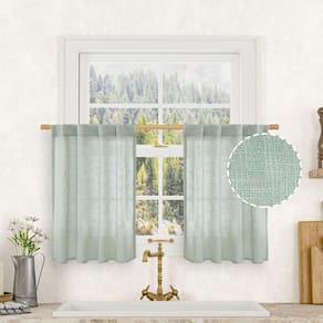 Cortinas de janela LAMIT Short Linen 76x76cm Light Sage 2 painéis