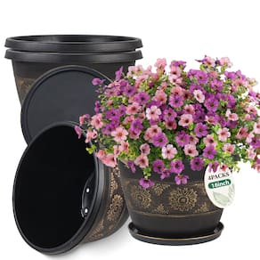 Vasos para plantas Usocik Retro Pattern com orifícios de drenagem de 40 cm, pacote com 4