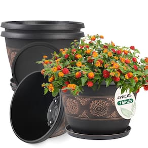 Vasos para plantas Usocik Retro Pattern com orifícios de drenagem de 40 cm, pacote com 4
