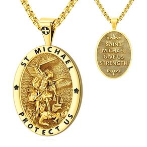 Colar Eusense com pingente de Arcanjo de São Miguel banhado a ouro 14K