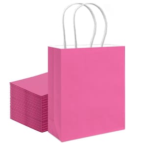 Bolsa de presente qiqee Medium 30 unidades com alças de papel rosa 28x13x20cm