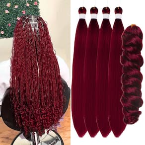 Braiding Hair Gozill, vermelho escuro, pré-esticado, Ocean Wave