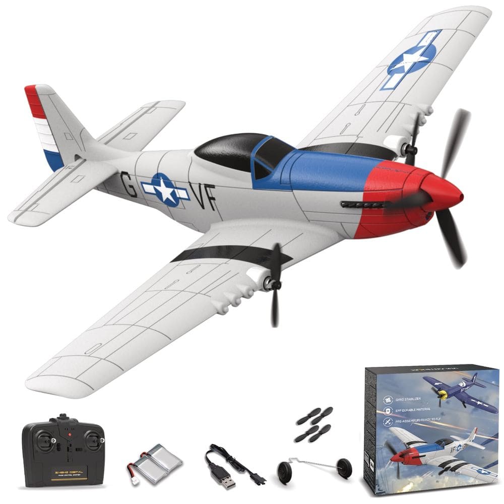 Avião RC ANBURI P51 para iniciantes de 3 canais com giroscópio de 6 eixos