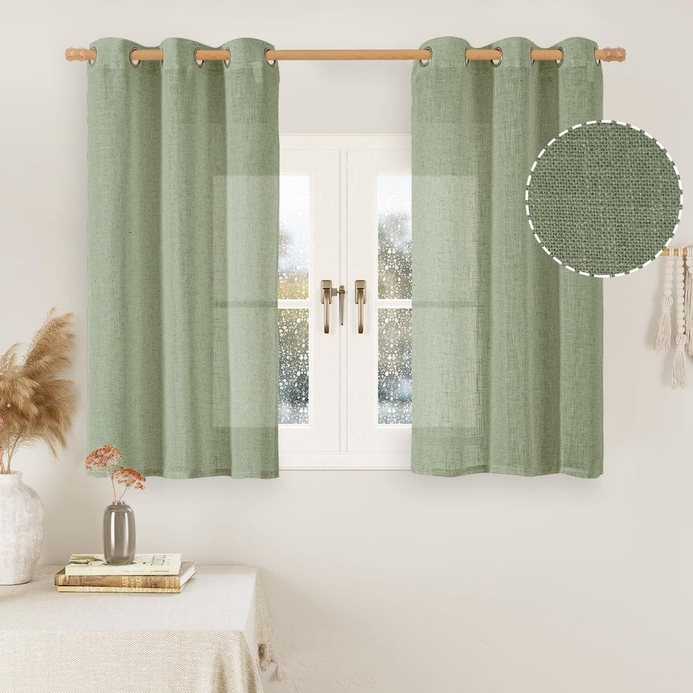 Cortinas LAMIT Short Linen com 101,6 cm de comprimento para janelas pequenas com 2 painéis