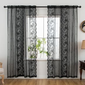 Cortinas transparentes KymRose Black 130x180cm, 2 painéis, estilo vintage