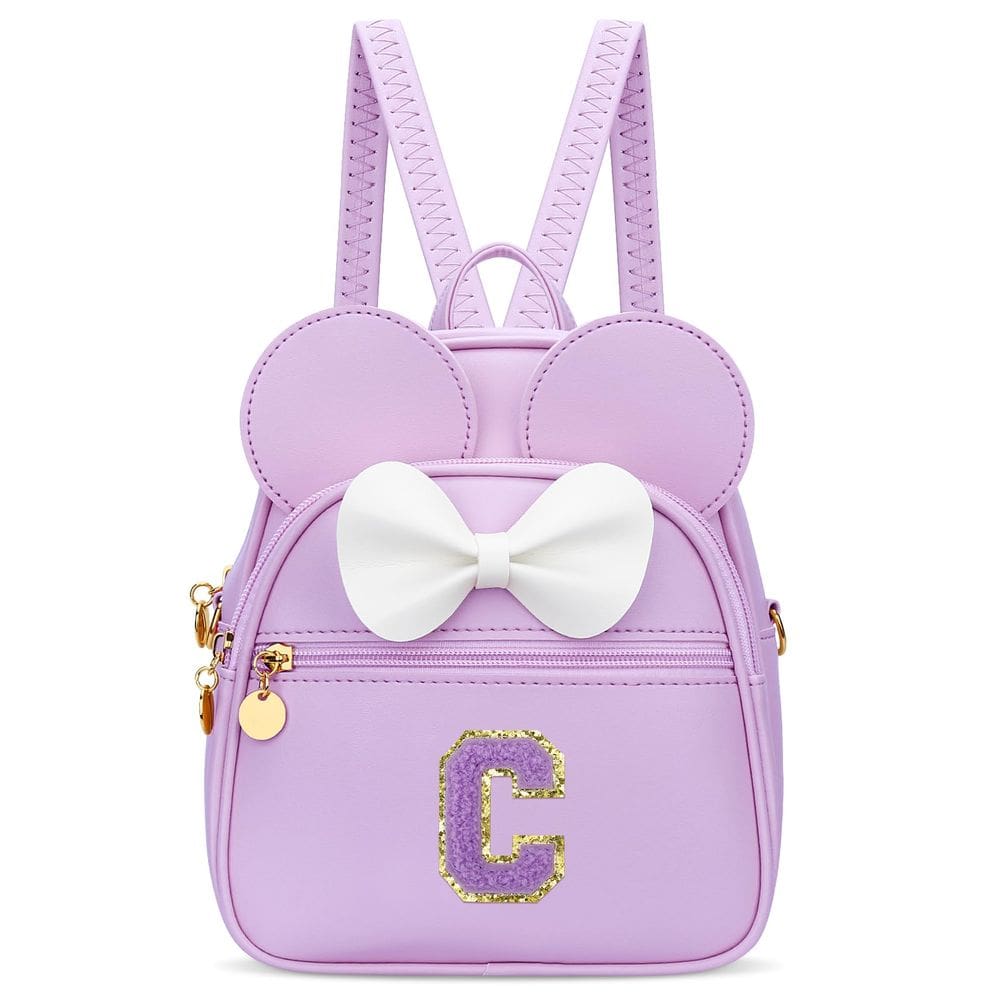 Mini mochila KKXIU Girls Initial Bowknot Purple Faux Leather