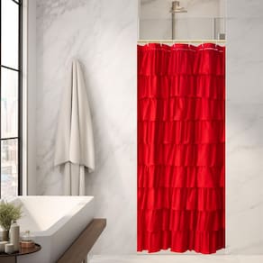 Cortina de chuveiro WestWeir Red Ruffle com tema de Natal 90x180cm