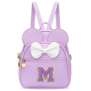 Mini mochila KKXIU Girls Initial Bowknot de couro sintético roxa