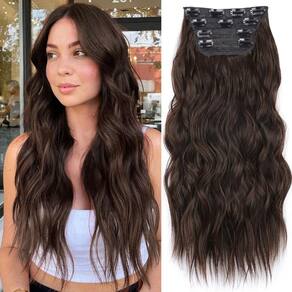 Extensões de cabelo KookaStyle Long Wavy Synthetic 20 polegadas Brown