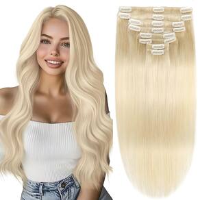 Extensões de cabelo Clip in FIPOHIRA Platinum Blonde 40cm 90g
