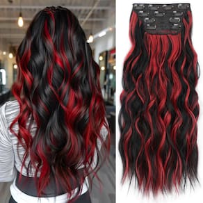 Extensões de cabelo KookaStyle Black Mix Red Highlights 50cm