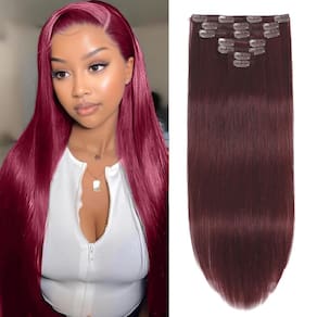 Extensões de cabelo FIPOHIRA Burgundy Reddish 40 cm 90 g 8 unidades Clip-in