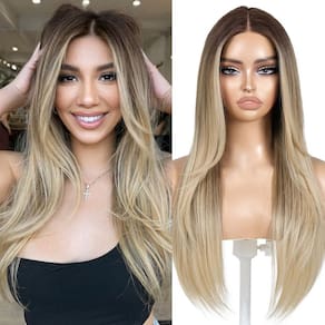 Peruca frontal de renda sintética sem cola ENCOUNTERU Dirty Blonde 26"